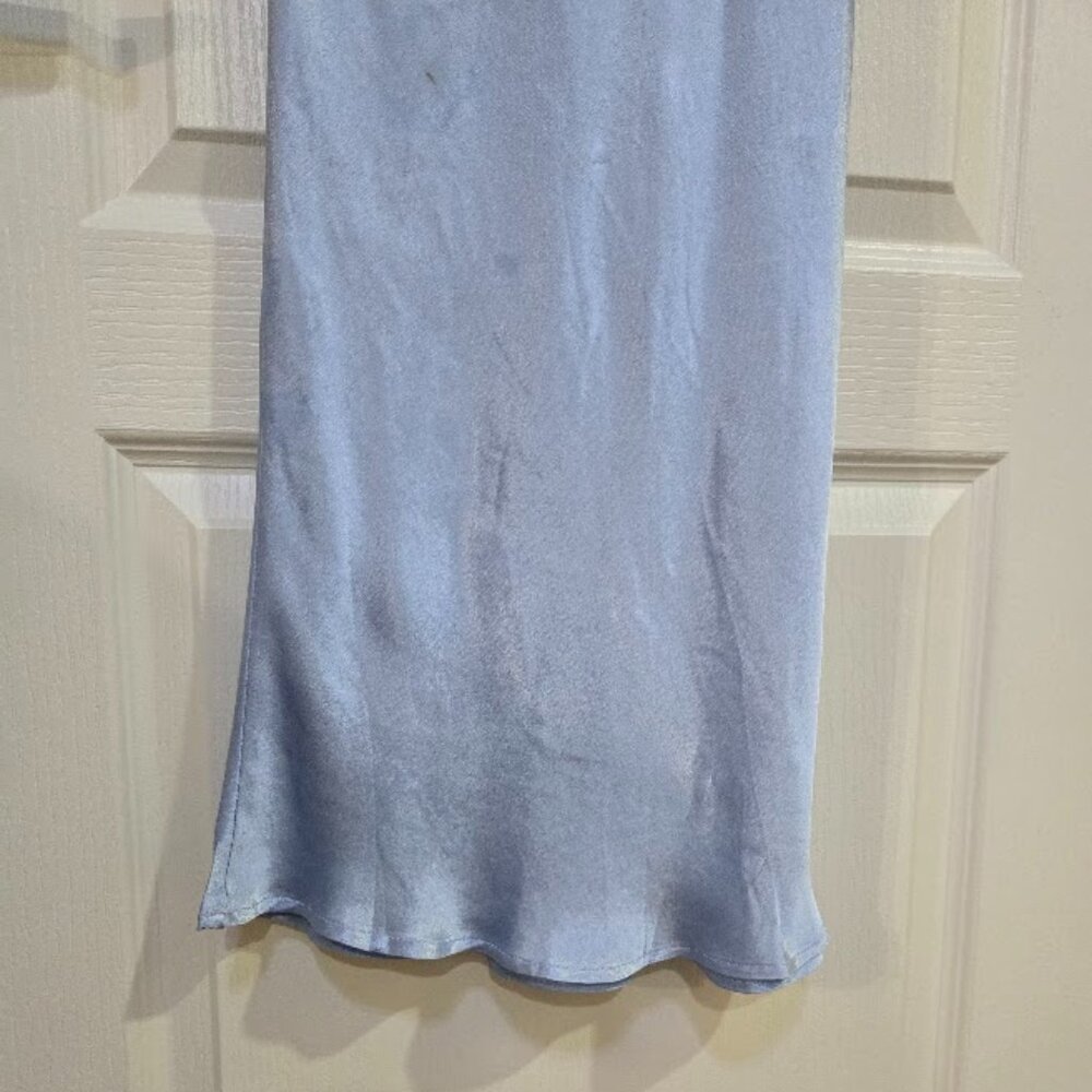 Strapless Satin Midi Dress in Pale Blue - Picture 6 of 11